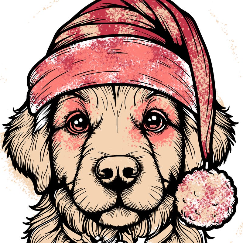 realistic dog with a christmas hat