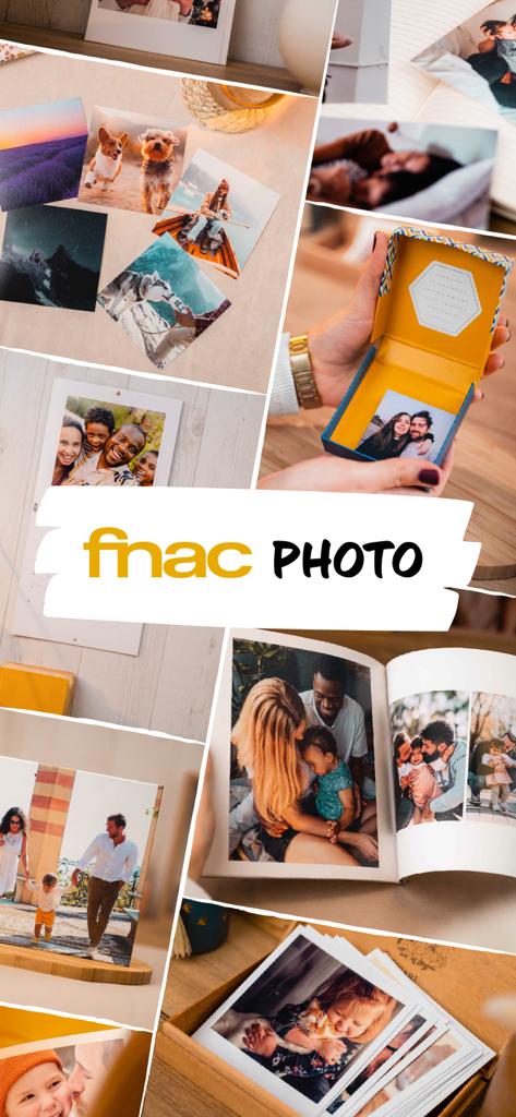 Collage de livres photo personnalisés, magnets et tirages de Fnac Photo