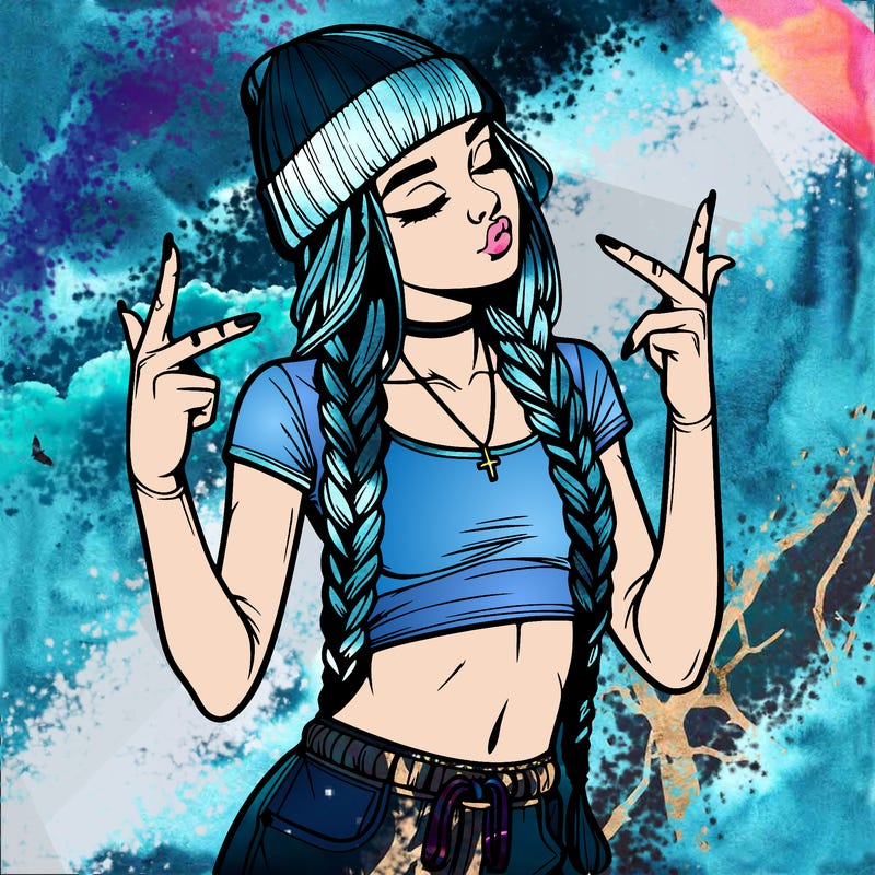 realistic teenage girl with braids and a beanie and crop top doing 🫶🏼
