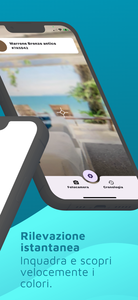 Daltonic Color Finder app interface showing real-time color detection of a bronze brown shade using the smartphone camera.