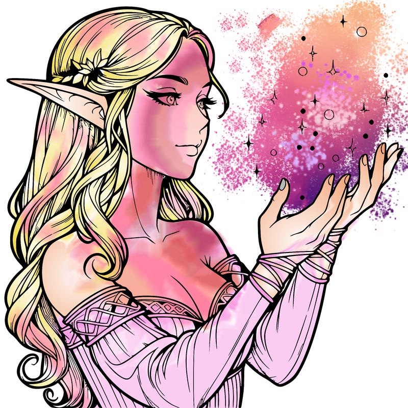 realistic elf girl doing magic