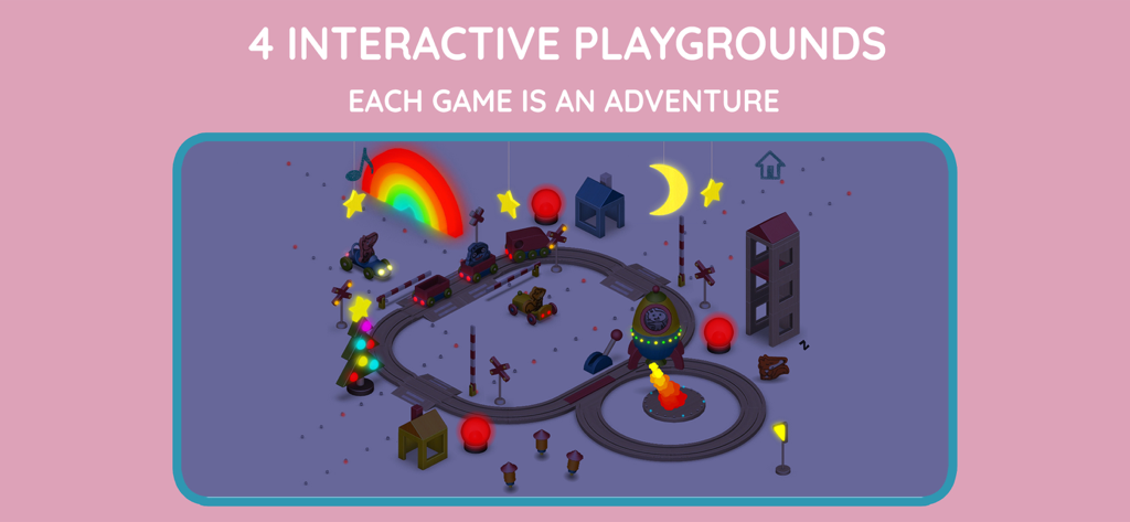 Pango Playground for kids - Digital playground with a rocket and train tracks for children