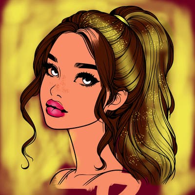 realistic girl with a ponytail on her hair and lips