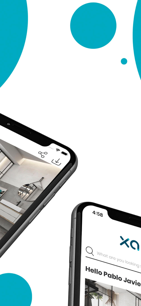 Mobile screens displaying a digital catalog with product images and search options