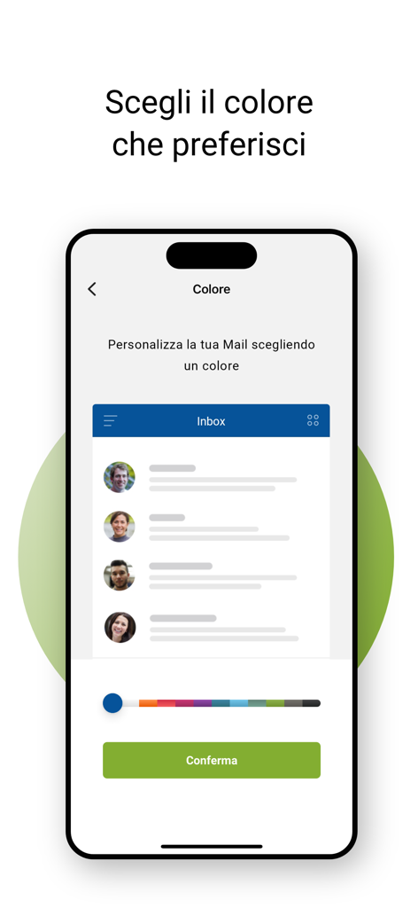 Pantalla de la app Libero Mail que muestra opciones para personalizar los colores de las cuentas en un iPhone