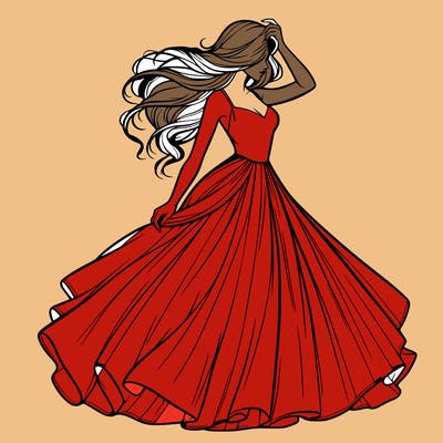 realistic woman with dress flowing in the wind