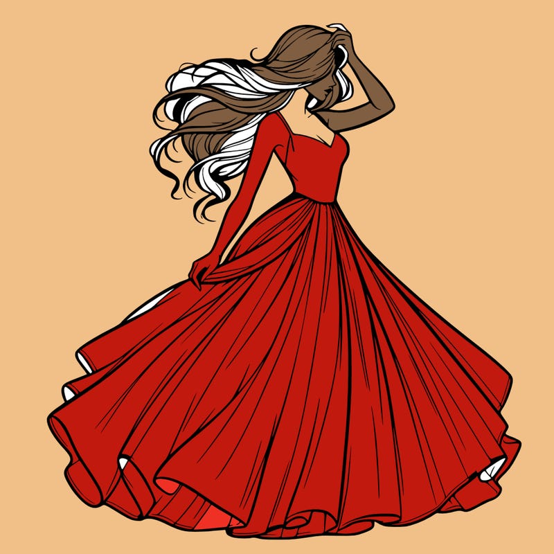 realistic woman with dress flowing in the wind