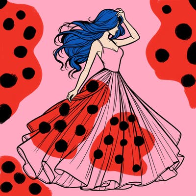 realistic woman with dress flowing in the wind