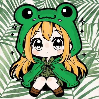 chibi girl with frog hoodie