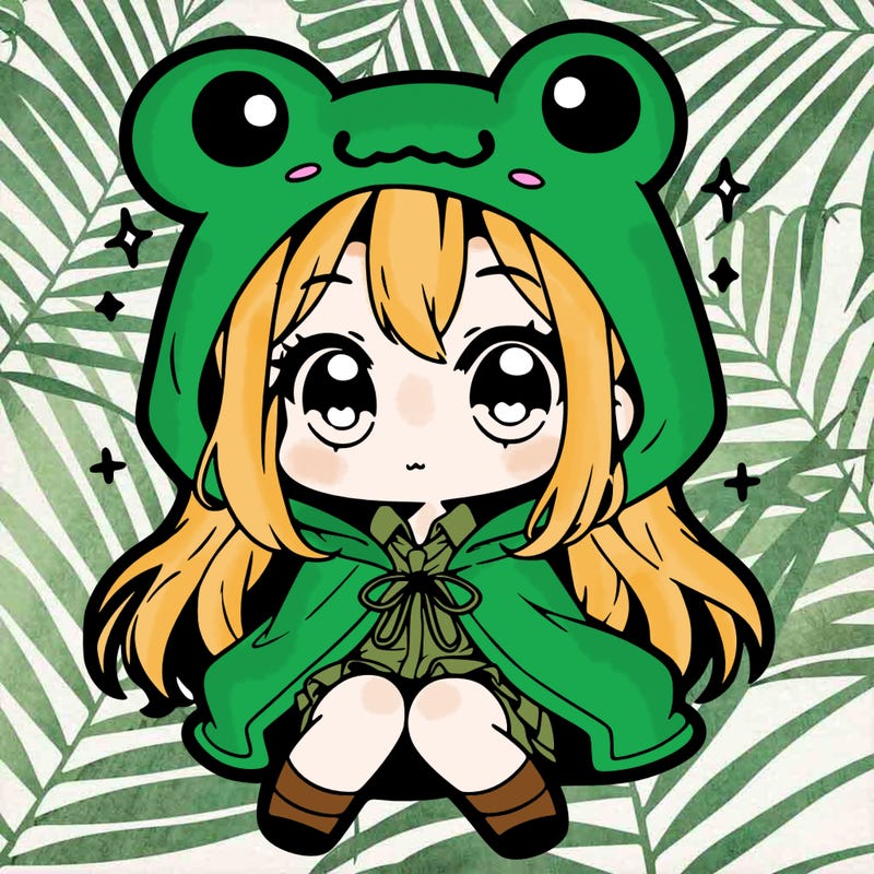 chibi girl with frog hoodie