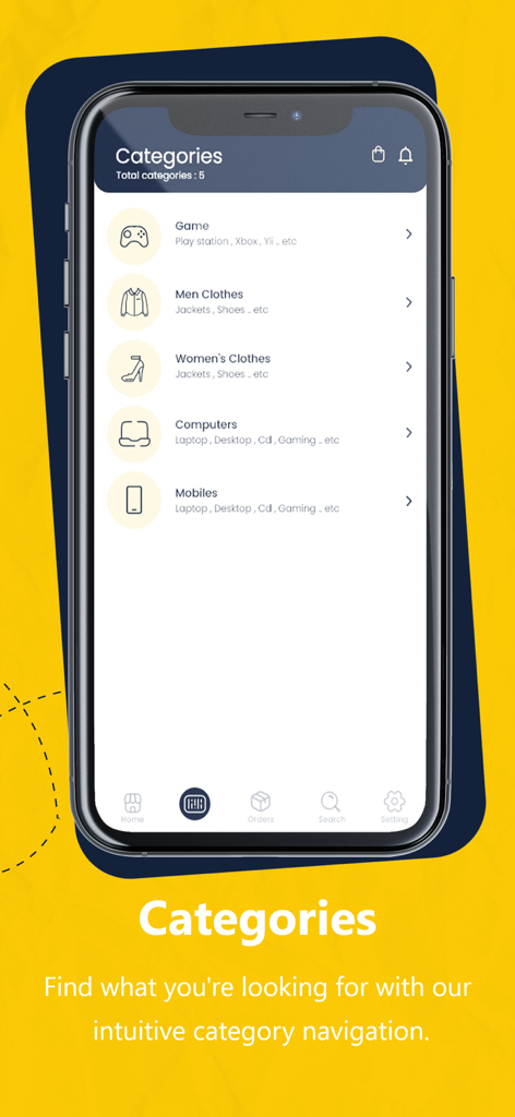 WeOrder Iraq - A screenshot of the WeOrder Iraq mobile app showing the Categories screen with navigation options for Games, Clothing, Computers, and Mobiles.