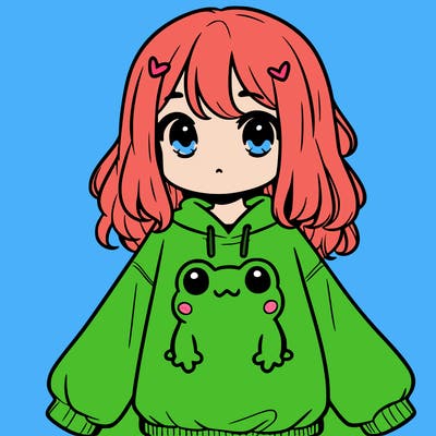 girl wearing frogging sweatshirt