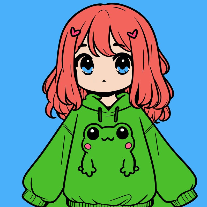 girl wearing frogging sweatshirt