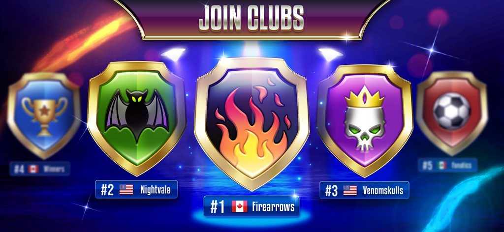 Pantalla 'Únete a Clubes' en Backgammon Legends mostrando escudos y logotipos de equipos clasificados