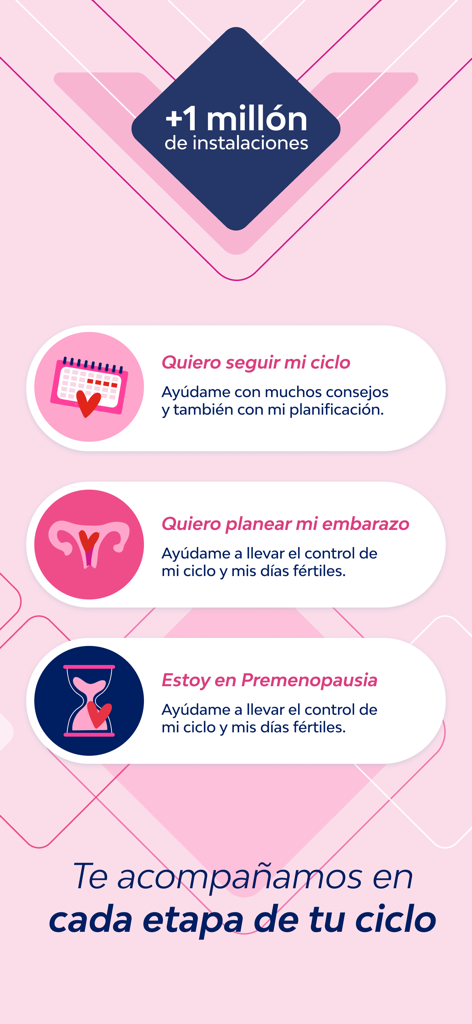 Nosotras V-App - Nosotras V-App screen showing options for menstrual cycle tracking pregnancy planning and perimenopause in Spanish