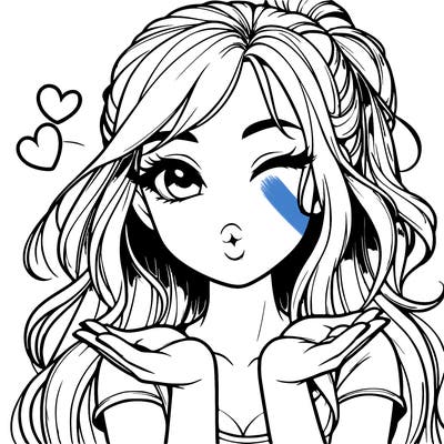 realistic girl winking and blowing a kiss while making heart hands