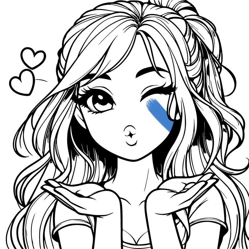 realistic girl winking and blowing a kiss while making heart hands