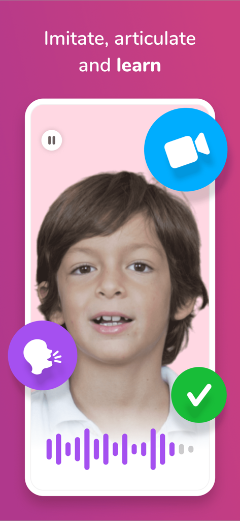 Otsimo | Speech Therapy SLP - Ein Kind übt Sprachartikulation und Nachahmung durch Video-Modellierung in der Otsimo-App.