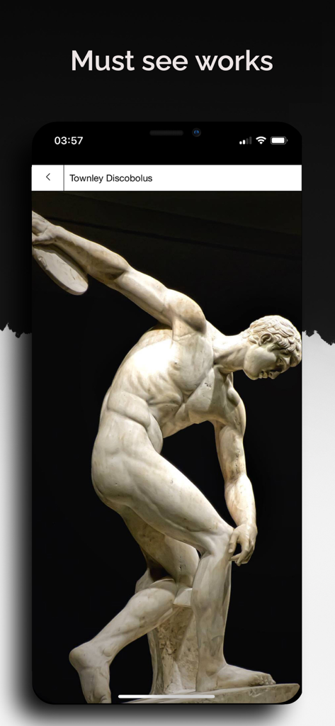 Imagen de alta calidad de la estatua del Discóbolo de Townley en la aplicación Guía del Museo Británico.