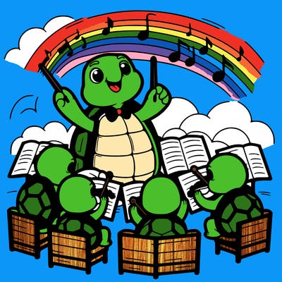 a tortoise conducting an orchestra