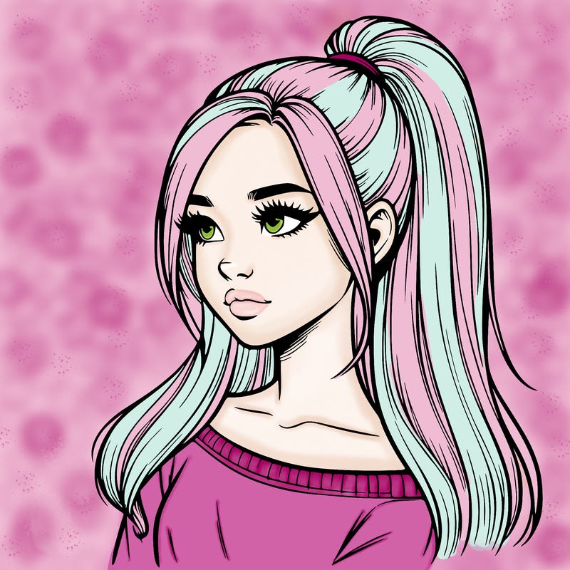 realistic girl with a high ponytail