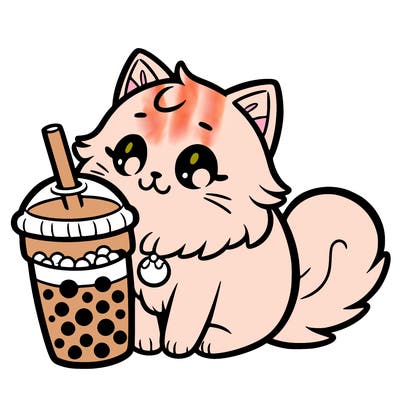a cat with boba on him