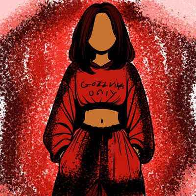 realistic girl faceless with baggy pants and a crop top