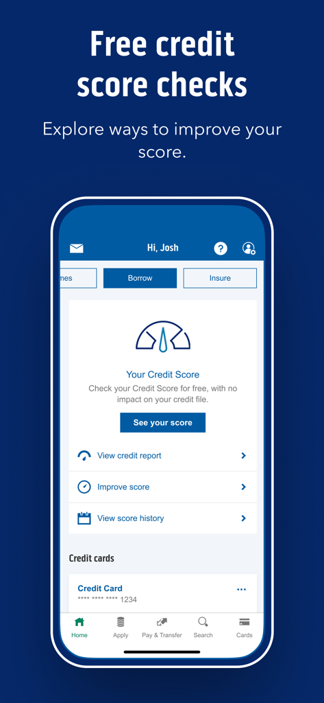 Bank of Scotland Mobile Bank - Bank of Scotland mobile app interface showing free credit score check and report options.