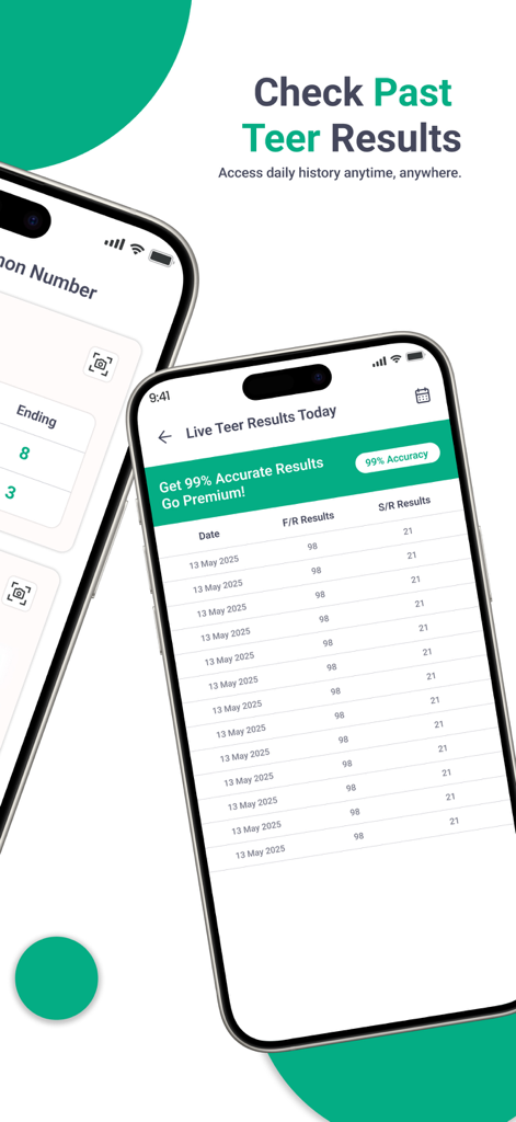 Shillong Teer Results Daily - Interface of the Shillong Teer Results Daily app showing a history table of winning numbers