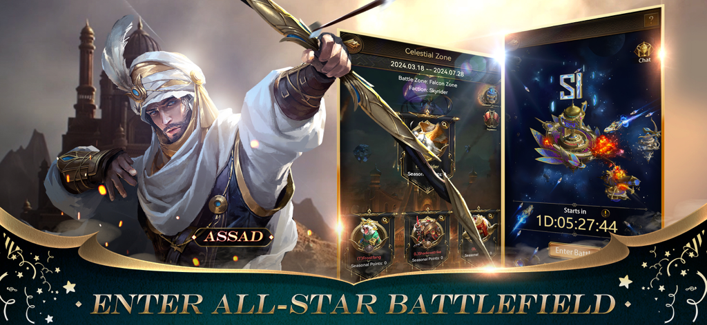 L'eroe arciere arabo Assad davanti agli schermi dell'evento All-Star Battlefield in Revenge of Sultans