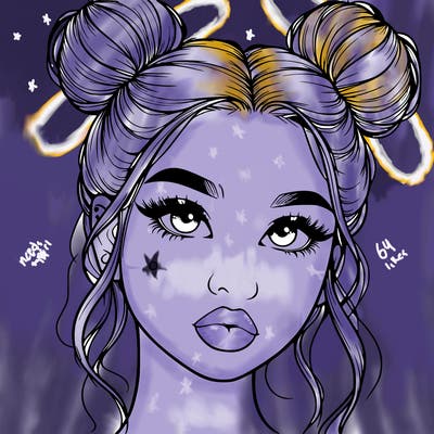 realistic girl with two buns on her hair and lips