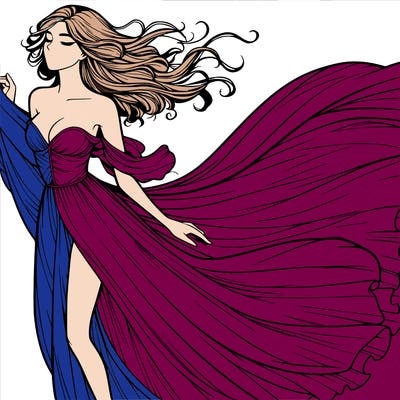 realistic woman in dress flowing the the wind