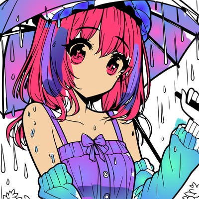 pretty anime girl in the rain