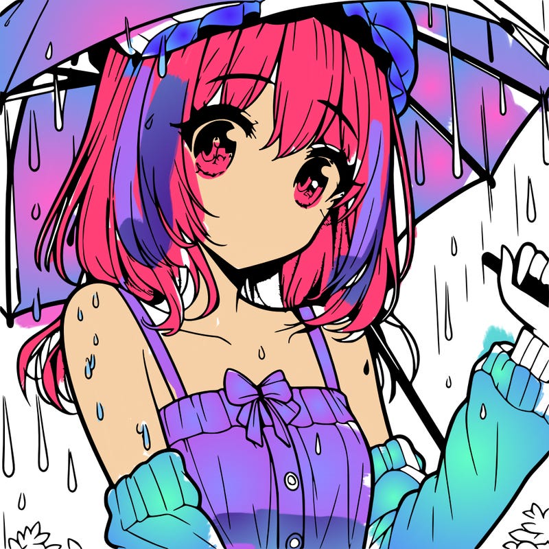 pretty anime girl in the rain
