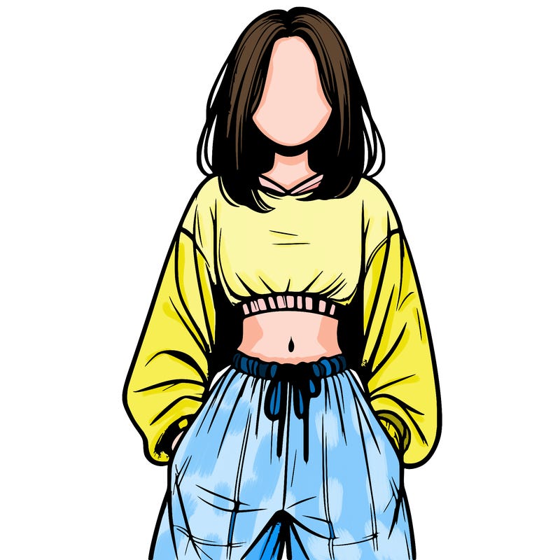 realistic girl faceless with baggy pants and a crop top