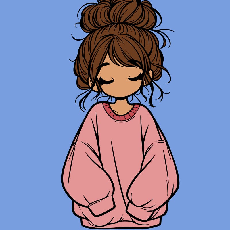 girl with baggy sweatshirt and messy bun