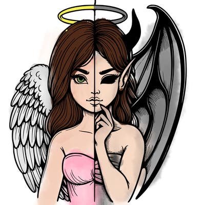 realistic angel half demon
