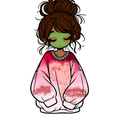 girl with baggy sweatshirt and messy bun