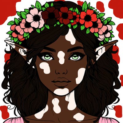 realistic female elf with flower crown