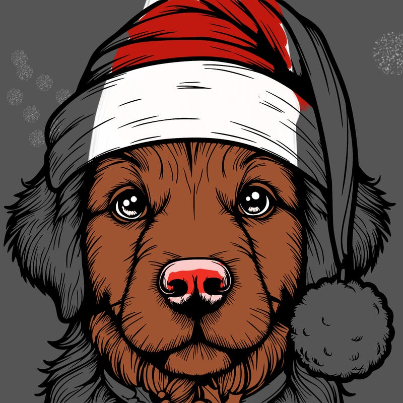 realistic dog with a christmas hat