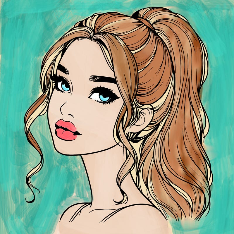 realistic girl with a ponytail on her hair and lips