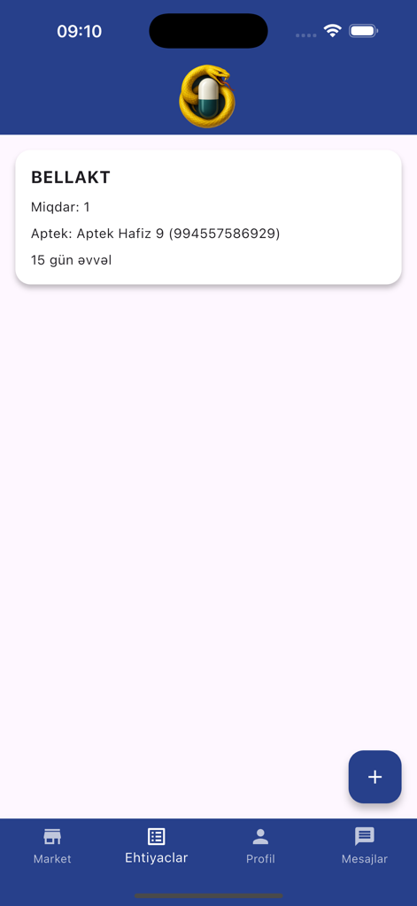 AptekPaylaş - AptekPaylas mobile app interface showing a list of medication requirements and pharmacy details