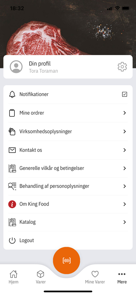 King Food - Menú de perfil de usuario y configuración de cuenta de la aplicación King Food