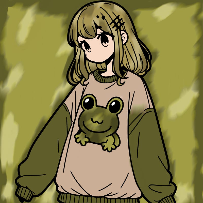 girl wearing frogging sweatshirt