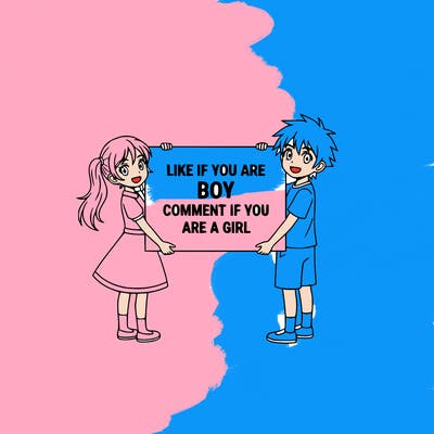 anime girl and boy holding a sign that says like if you are boy comment if you are a girl￼