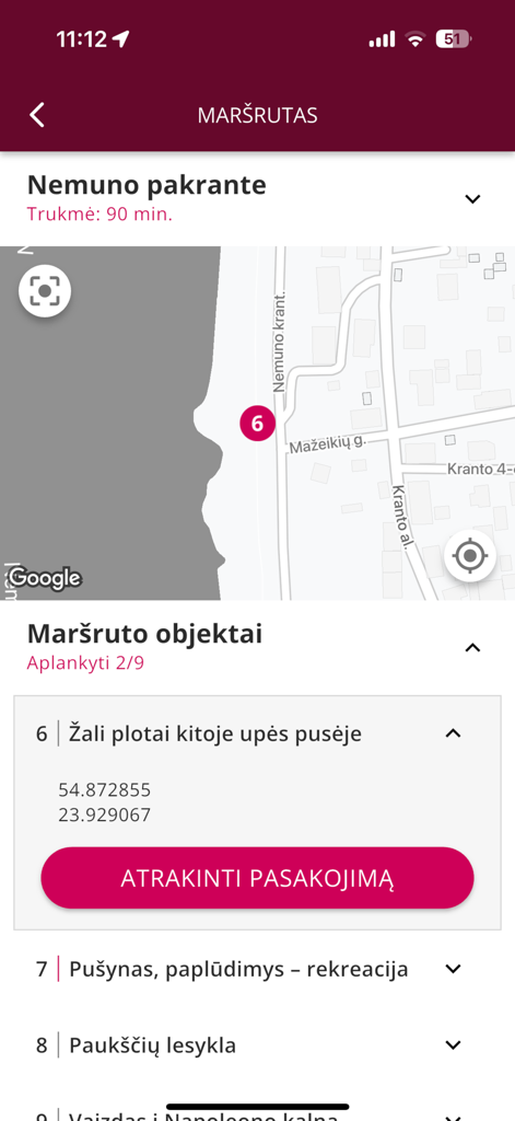 KMM - Interactive map showing a riverside walking route and points of interest in the KMM museum app.