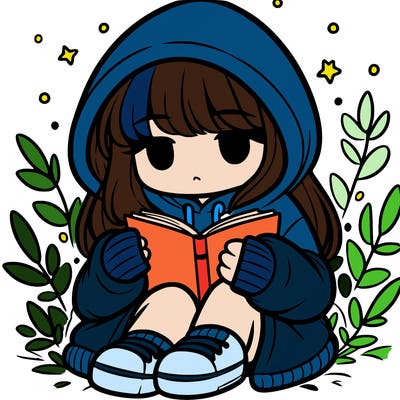 girl in oversized hoodie reading a book