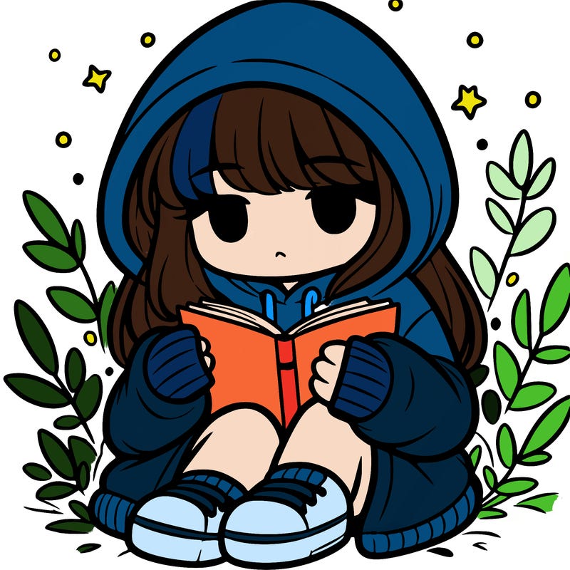 girl in oversized hoodie reading a book