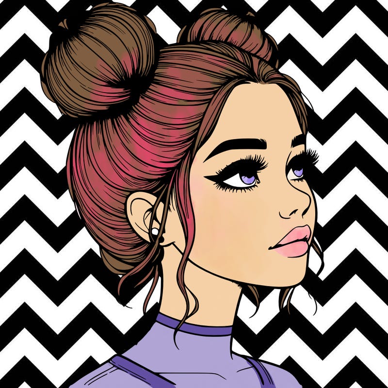 realistic girl with buns on the top of her head