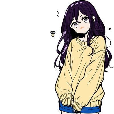manga teen girl  in a sweater and baggy pants